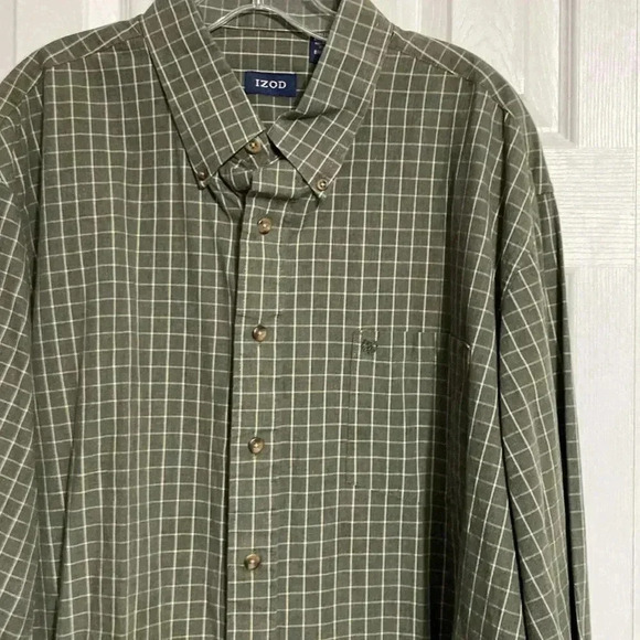 IZOD green & cream cotton button down shirt size XL - Picture 3 of 12